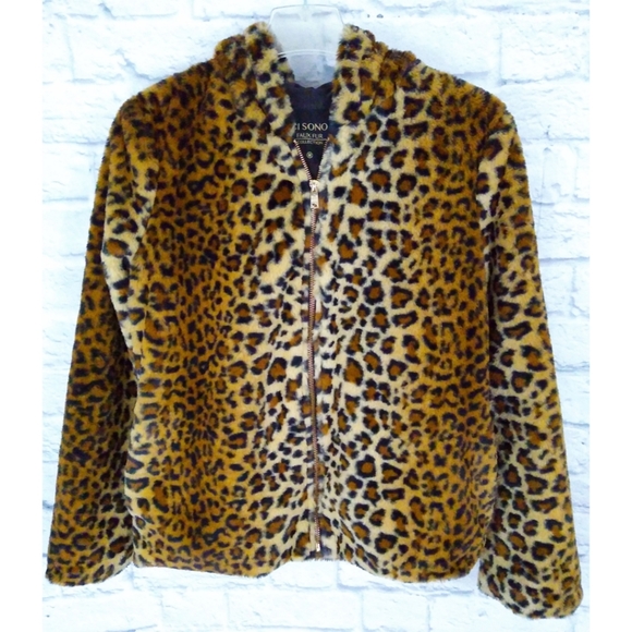 Ci Sono Jackets & Blazers - Leopard Print Faux Fur Full Zip Hoodie M